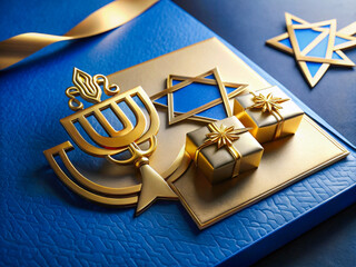 a blue book with gold decorations on it