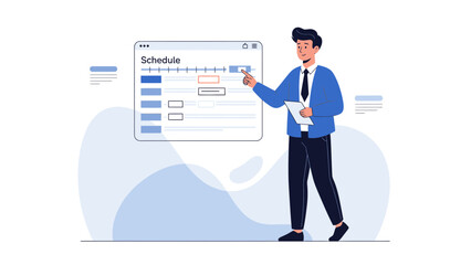 Businessman planning schedule on digital interface, time management concept