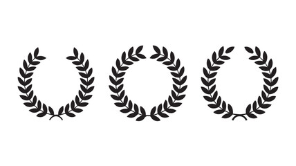 Three black minimalist laurel wreaths on a white background illustration