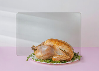 a turkey on a plate with a knife and fork
