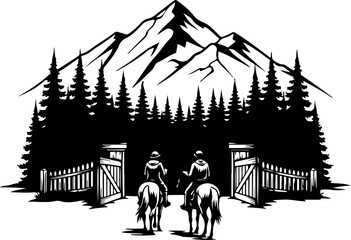 Cowboy Horse Ride in Mountain Wilderness &ndash; Western Vector Illustration