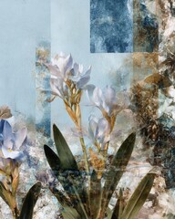 Nature elements collaged gigapixel art featuring white flowers in a dreamlike environment artistic interpretation close-up view