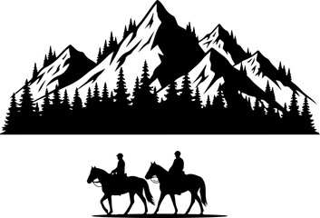 Cowboy Horse Ride in Mountain Wilderness &ndash; Western Vector Illustration