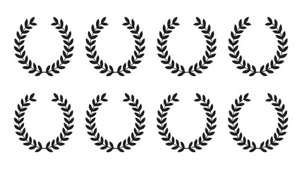 A collection of 8 black laurel wreaths on a white background