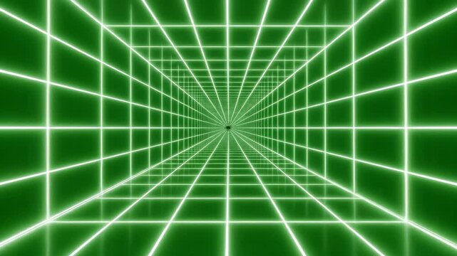 Abstract animated digital grid rapidly receding into an infinite green screen void creating a futuristic seamless loop tunnel background technology, recedinglines, connection