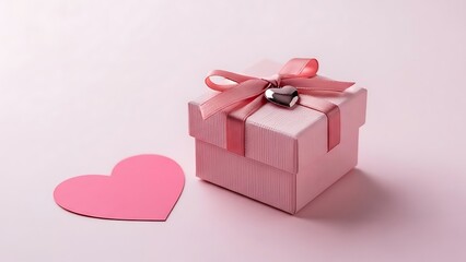 Pink gift box with heart on pastel background for valentines day