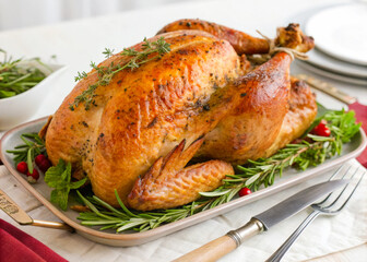 a turkey on a platt with a fork and knife