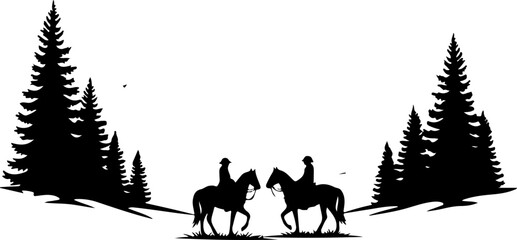 Cowboy Horse Ride in Mountain Wilderness &ndash; Western Vector Illustration