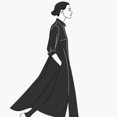 Naklejka premium Elegant woman in a long dark coat a minimalist fashion illustration