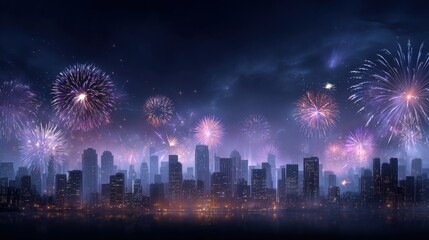 Spectacular fireworks display over city skyline at new year celebration urban nightscape gigapixel photography festive atmosphere