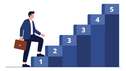 Businessman climbing stairs, career advancement, growth, success, business goals, infographic concept