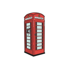Classic red British telephone booth standing alone