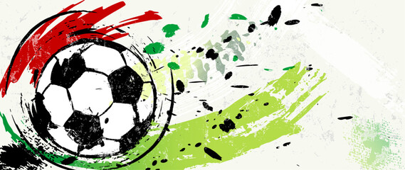 soccer or football illustration for the great soccer event with paint strokes and splashes,  mexico national colors