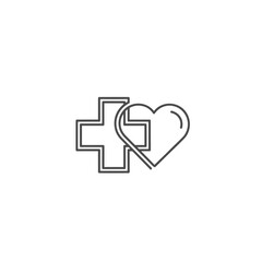 medical cross with heart outline symbol for healthcare apps, clinic branding, hospital websites, disease prevention awareness and medical presentations, with copy space