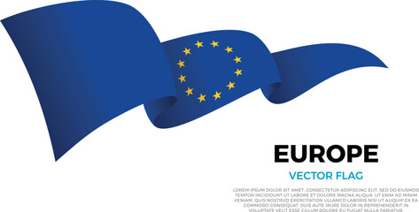 Flag of Europe. European Culture. Shining flag with realistic shadows waving in three layers. The elegant curves and realistic shading create a sense of motion