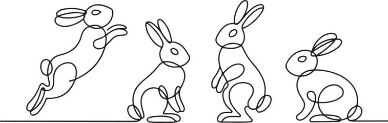 Easter bunny set in simple one line style. Rabbit icon. Black and white minimal concept vector illustration © Ranaart