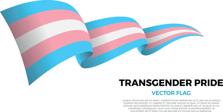 Flag of the transgender community, pride flag part of the LGBTQ community. Shining flag with realistic shadows waving in three layers. The elegant curves and realistic shading create a sense of motion