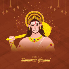 Divine Portrait of Lord Hanuman Holding Golden Mace Gada for Hanuman Jayanti Festival Celebration
