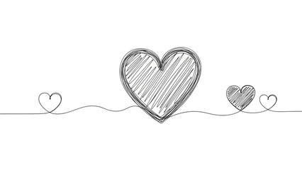 Hand Drawn Hearts on Line: Love Connection Concept