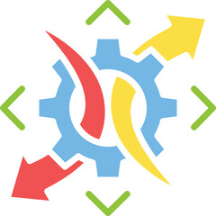colorful gear icon with arrows indicating dynamic movement and progress