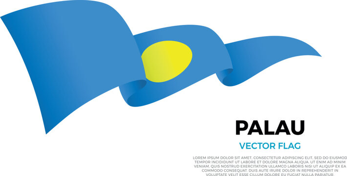 Flag of Palau. Palauan and Polynesian Culture. Shining flag with realistic shadows waving in three layers. The elegant curves and realistic shading create a sense of motion