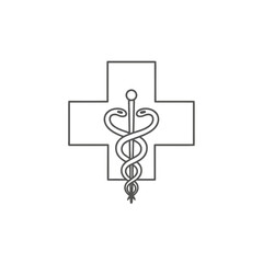medical caduceus symbol with cross for pharmacy websites, clinic branding, healthcare blogs, information on disease prevention, medical presentations and stationery design, with copy space