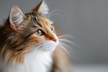 Portrait of a cute manx cat in minimalist or empty room background.