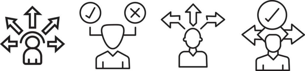 Decision making icons set showing choice. Choice vector icons set
