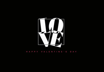 Happy Valentine's Day Love Typography on Black Background