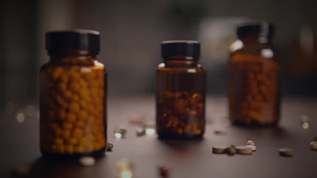 medicine bottle and pills