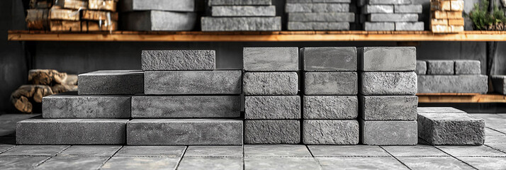 Modular concrete blocks and pavers on display in a workshop Generative AI