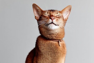 Portrait of a smiling javanese cat while standing against blank studio backdrop.