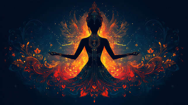 Logo design with Thai dancer silhouette and decorative lines in radial symmetry 