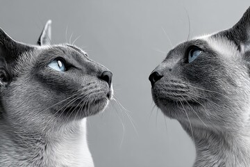 Portrait of a smiling tonkinese cat in bare monochromatic room.