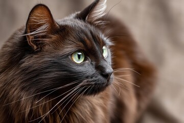Portrait of a cute havana brown cat on plain cyclorama studio wall.
