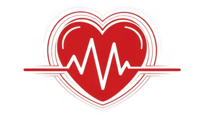A vibrant red heart icon with a white electrocardiogram pulse line, symbolizing health, love, and medical care.