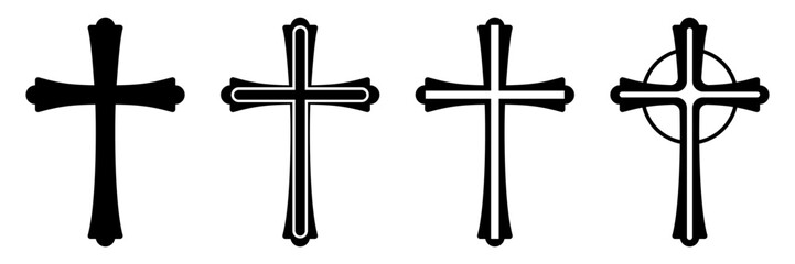 Christian cross icon set with decorative celtic and rounded arms