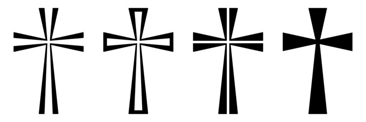 Christian cross icons set with flared and linear arms