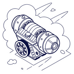 Steampunk airship in clouds