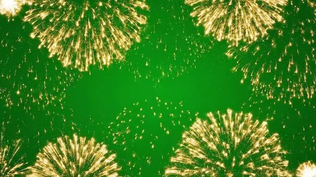 gold fireworks celebration green screen border animation video 