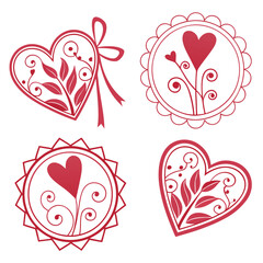 Decorative heart shapes with floral designs