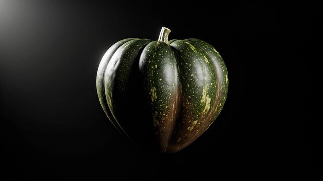 Abstract conceptual view of a realistic heart-shaped gourd levitating and subtly pulsing in a pure, infinite black void infinite, levitating, pulsing