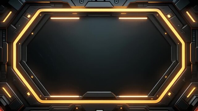 Geometric Sci- Fi Frame with Orange Neon Accents and Dark Textured Background sci-fi border