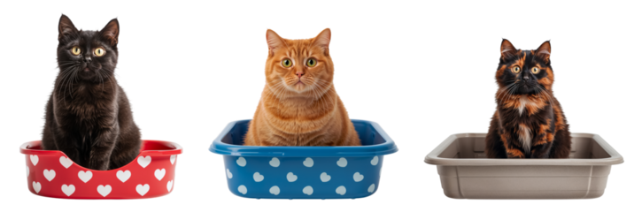 Adorable cat sitting in a litter tray isolated on transparent background