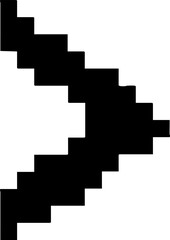 Fototapeta premium Black pixelated directional arrow icon isolated on white.