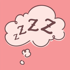 Zzz Symbols. Cute Sleeping Thought Bubble with Zzz Symbols, Soft Pink Background, Hand Drawn Cloud for Dreaming, Relaxation and Night Rest Concept, Simple Cozy Illustration for Sleep Mood, Calm Design