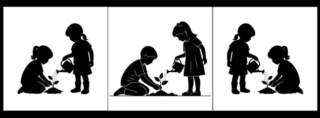 Silhouette illustration of a girl and her dog