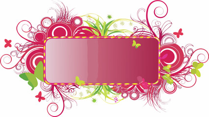 Vibrant pink floral illustration with swirling lines and butterflies for design