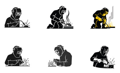 Welder Silhouette Icon Set &ndash; Industrial Welding Worker Safety Vector Collection