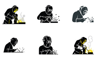 Welder Silhouette Icon Set &ndash; Industrial Welding Worker Safety Vector Collection